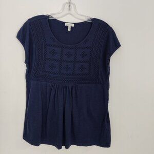 Ella Moss Women's Blouse Size M Blue Cotton Modal Embroidered Summer Lightweight